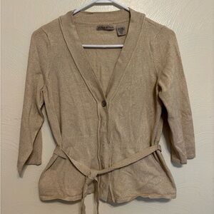 Massini Gold Metallic Button Front Cardigan with Waist Tie Women’s Large ✨